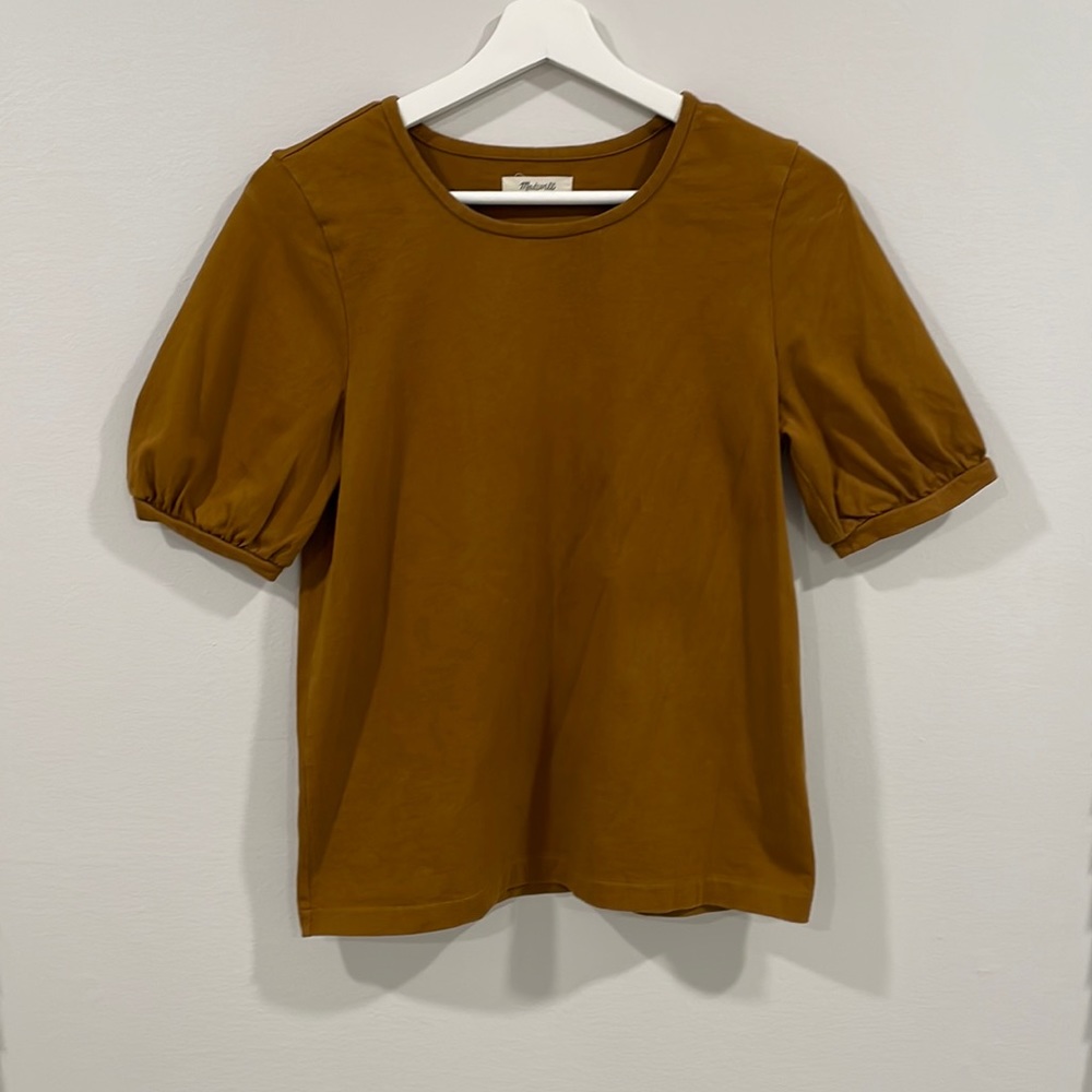Madewell Mustard Yellow Ruched Sleeve Top